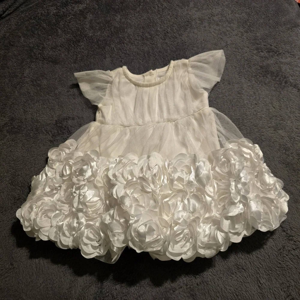 Nannette‎ Baby White 3D Rosette Tulle Dress 6-9M Special Occasion Flower Girl